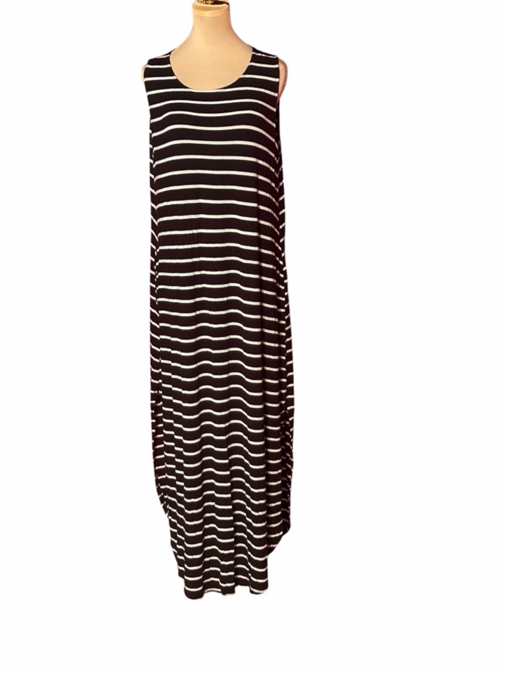 Zenana Outfitters Black White Striped Sleeveless Maxi Dress L/XL